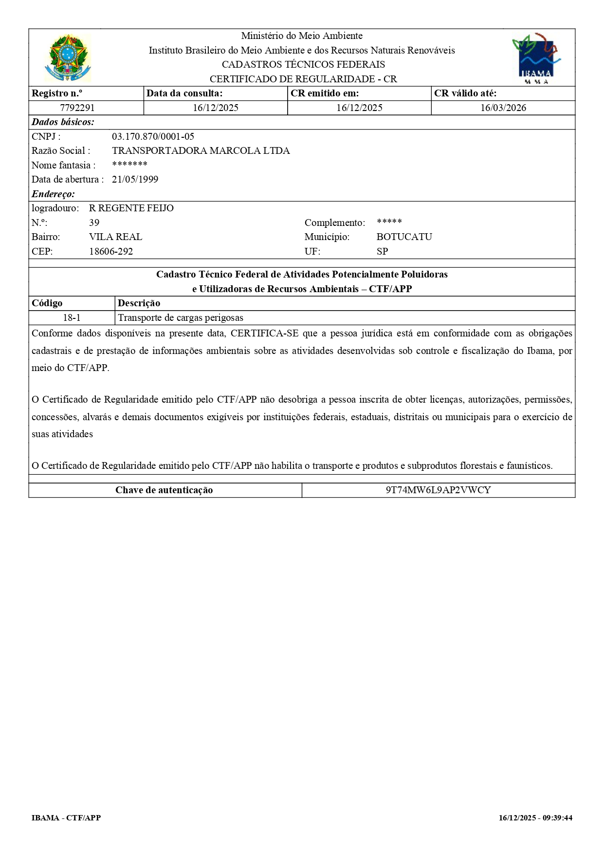 Alvara Certificado Ibama 2026