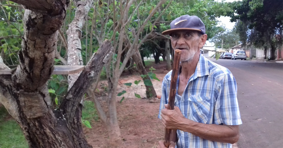 Cecílio cria galinhas e cultiva um pomar em praça pública